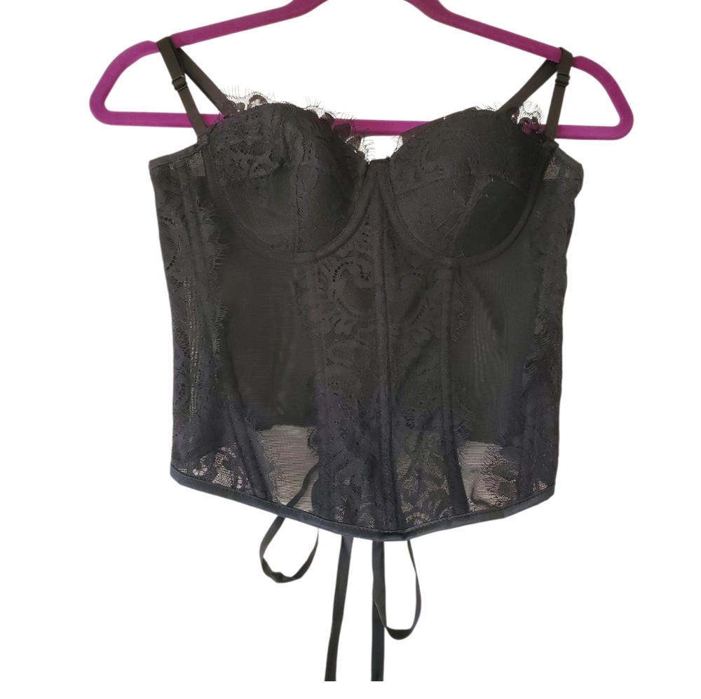 Black Tie Up Lace Corset Straps Goth Gothic Dressy Size Small Women